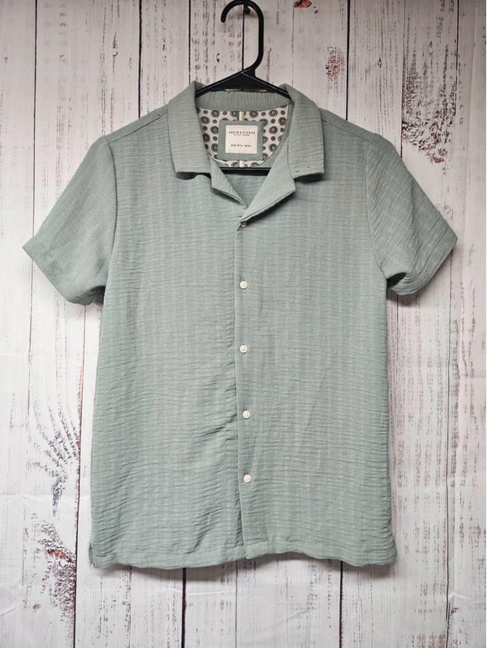 Denim & Flower Ricky Singh Boys 13/14 Sage Green Short Sleeve Button Up Shirt